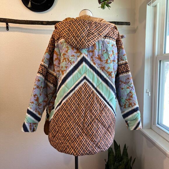 Free People Pria Packable Printed Hooded Zip Up Puffer Jacket Size XL - Picture 5 of 15